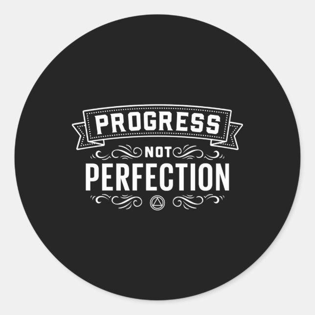 Pegatina Redonda Progreso No Perfección Recuperación Sobria (Anverso)