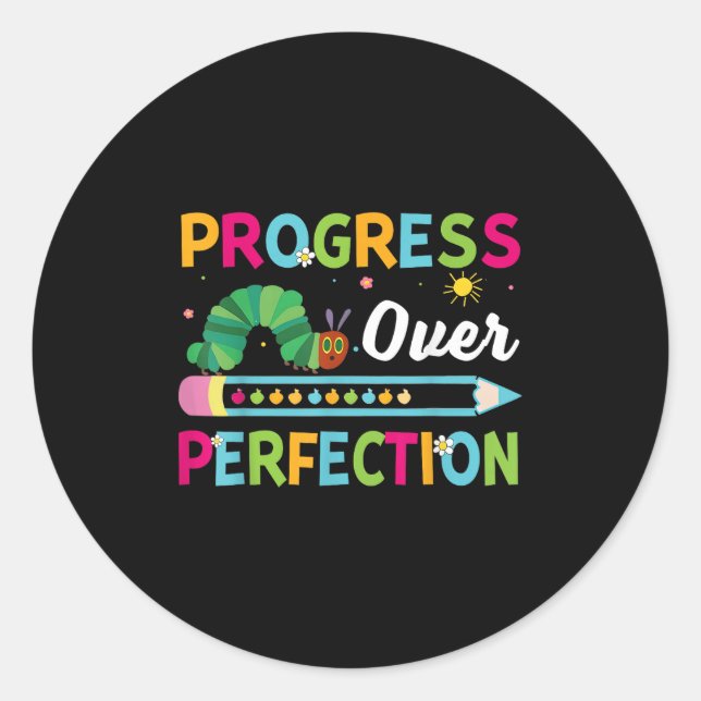 Pegatina Redonda Progress Over Perfection Motivational Quote Studen (Anverso)