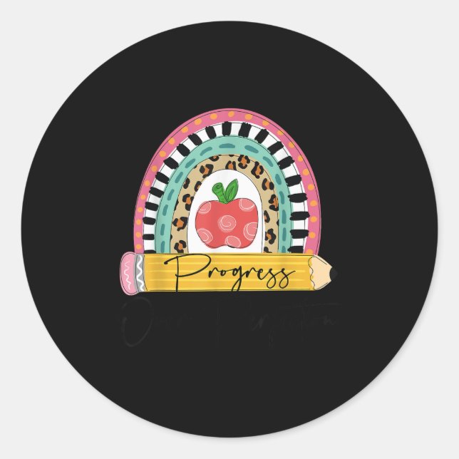 Pegatina Redonda Progress Over Perfection Rainbow Pencil Motivation (Anverso)