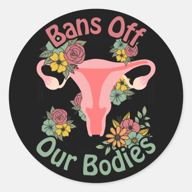 Pegatina Redonda Prohibición de nuestros cuerpos (Anverso)