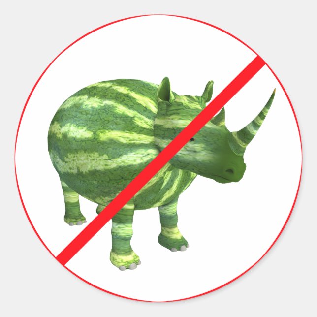 Pegatina Redonda ¡Prohibido el Melón Rinoceronte! (Anverso)