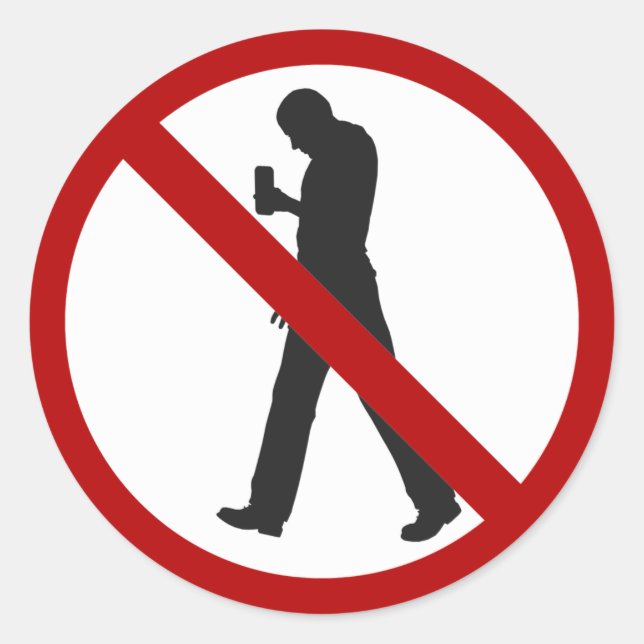Pegatina Redonda Prohibidos los zombies de smartphone (Anverso)