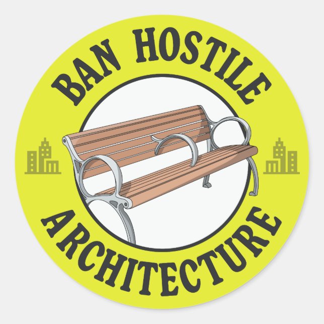 Pegatina Redonda Prohibir la arquitectura hostil - contra las perso (Anverso)