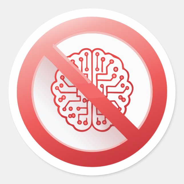 Pegatina Redonda Prohibition sign of using artificial intelligence (Anverso)