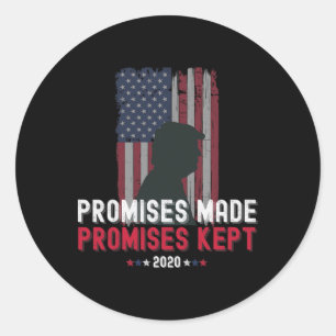 Pegatina Redonda Promesas Hechas Promesas Cumplidas Pro Trump 2020