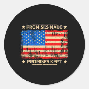 Pegatina Redonda Promesas hechas promesas cumplidas Trump diciendo