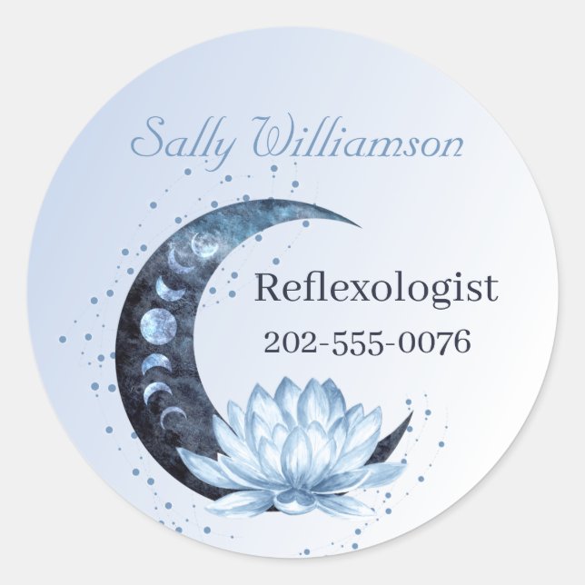 Pegatina Redonda Promoción de negocios Blue Lotus Flower Moon (Anverso)