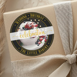 Pegatina Redonda Promoción de pasteles de cumpleaños y boda