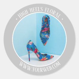 Pegatina Redonda Promoción de producto de texto blanco gris platead