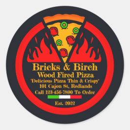 Pegatina Redonda Promoción personalizada de restaurante de pizza a