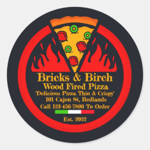 Pegatina Redonda Promoción personalizada de restaurante de pizza a 