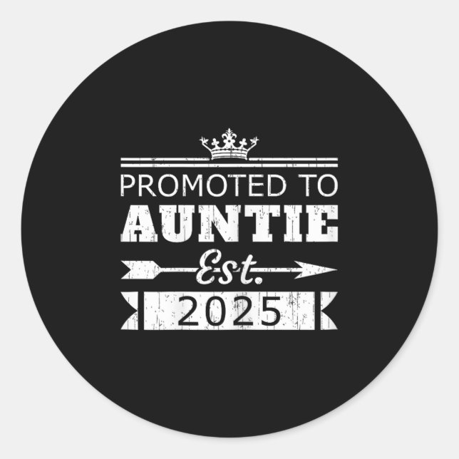 Pegatina Redonda Promoted To Auntie Est 2025 Funny New Aunt Reveal  (Anverso)