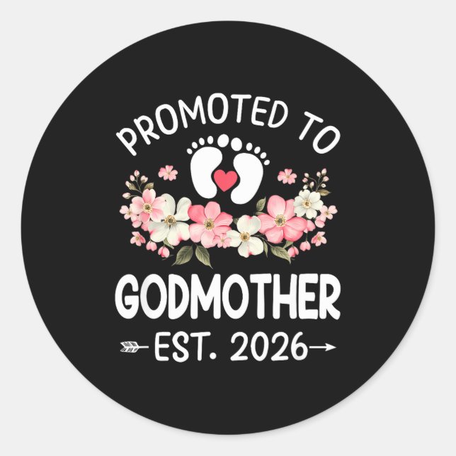 Pegatina Redonda Promoted To Godmother 2026 First Time Floral New G (Anverso)