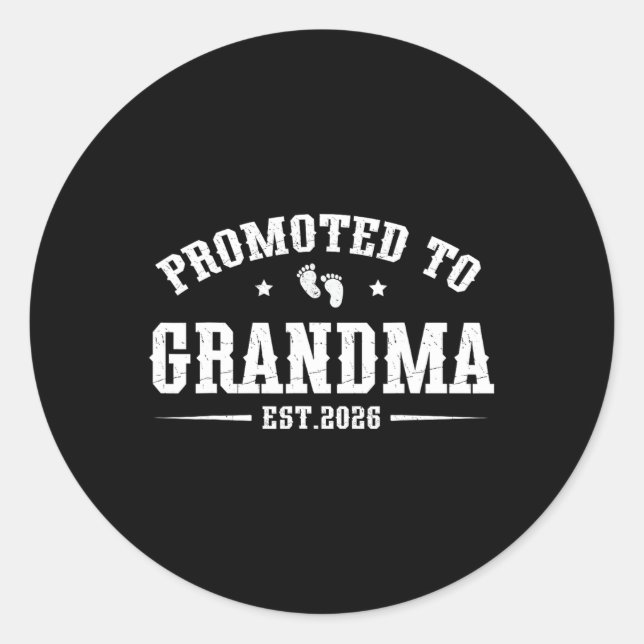 Pegatina Redonda Promoted To Grandma Est. 2026 Grandparents Baby An (Anverso)