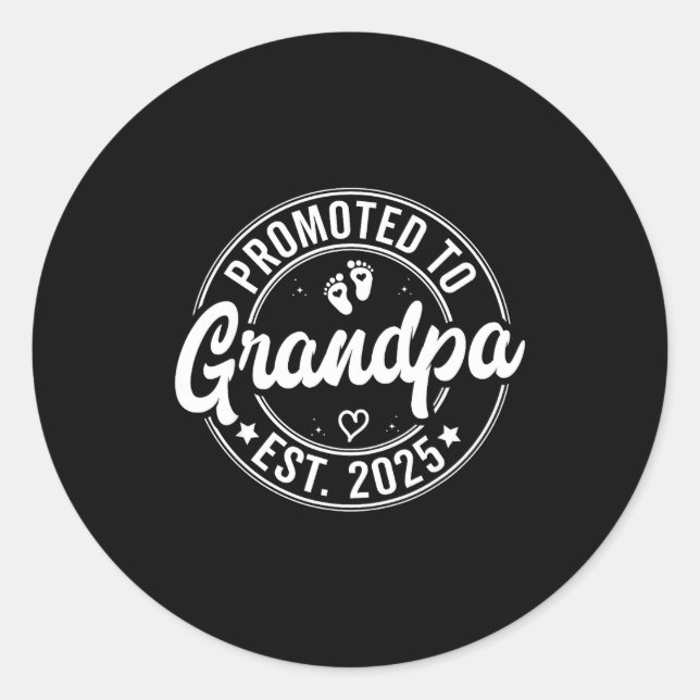 Pegatina Redonda Promoted To Grandpa Est 2025 Grandparents New Gran (Anverso)