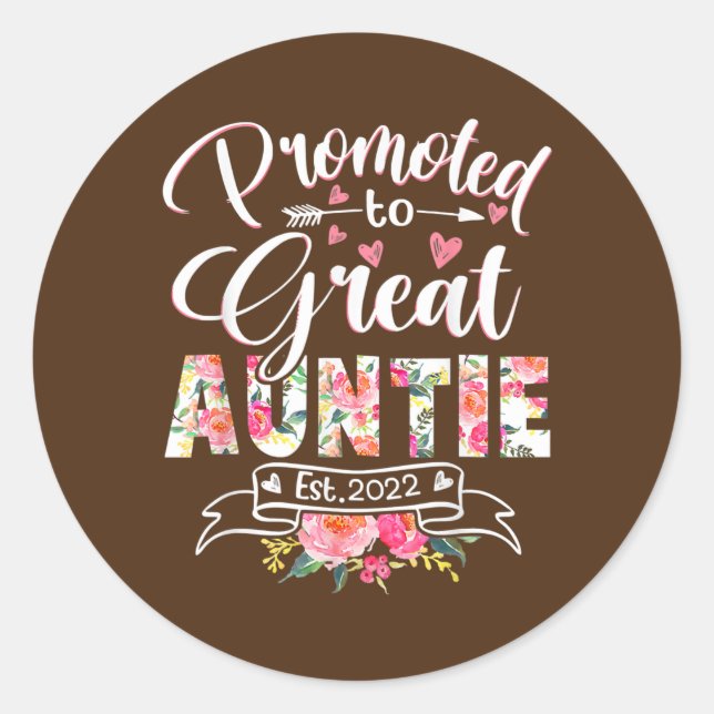 Pegatina Redonda Promoted to Great Auntie Est 2022 Floral First (Anverso)