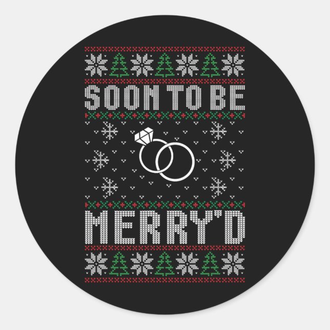 Pegatina Redonda Pronto Casada Feliz Navidad Novia Novio C (Anverso)