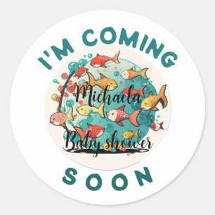 Pegatina Redonda Pronto me voy a divertir con Baby Shower