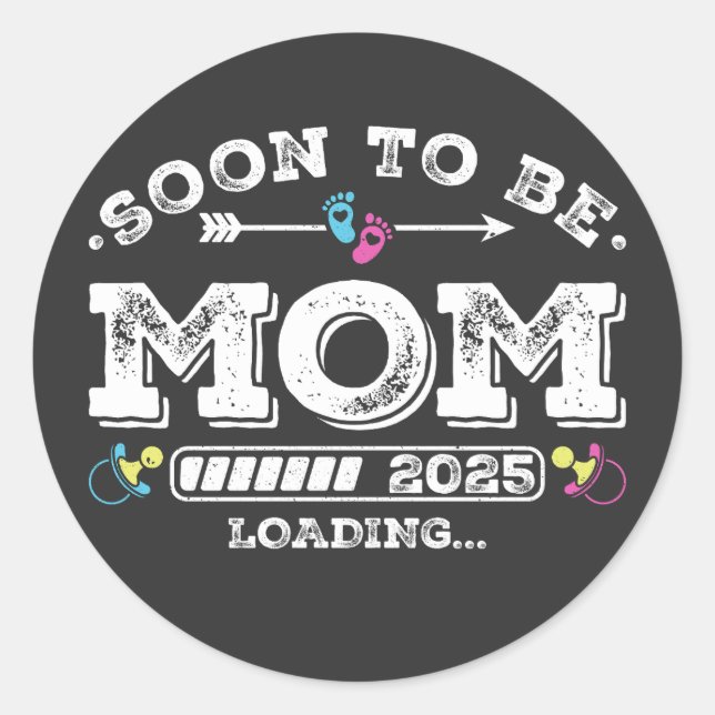 Pegatina Redonda Pronto será Mamá 2025 cargando (Anverso)