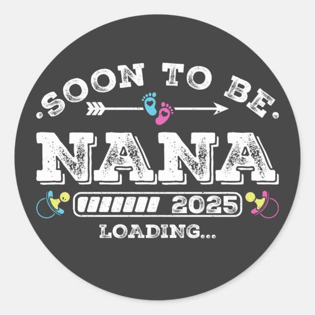 Pegatina Redonda Pronto será Nana 2025 Cargando (Anverso)