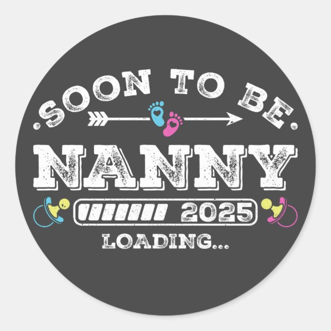 Pegatina Redonda Pronto será Nanny 2025 Cargando (Anverso)