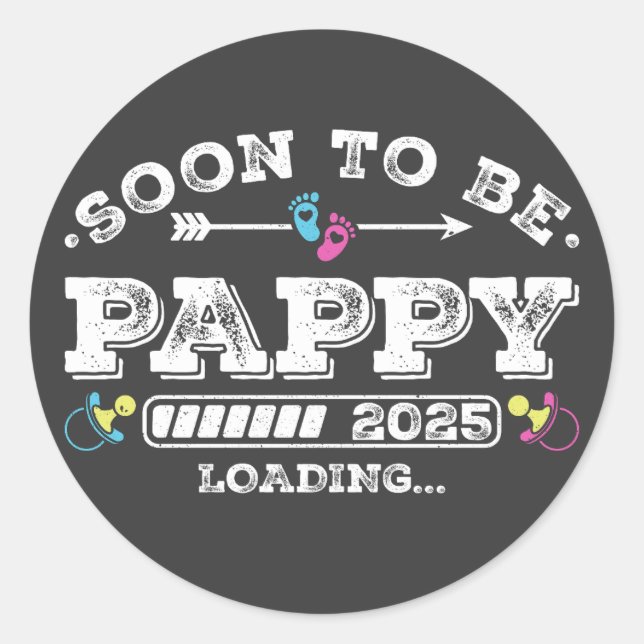 Pegatina Redonda Pronto será Pappy 2025 Cargando (Anverso)