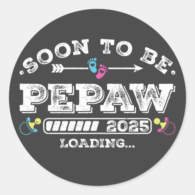 Pegatina Redonda Pronto será Pepaw 2025 Cargando (Anverso)