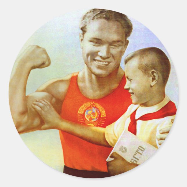 Pegatina Redonda Propaganda del ejercicio soviético (Anverso)