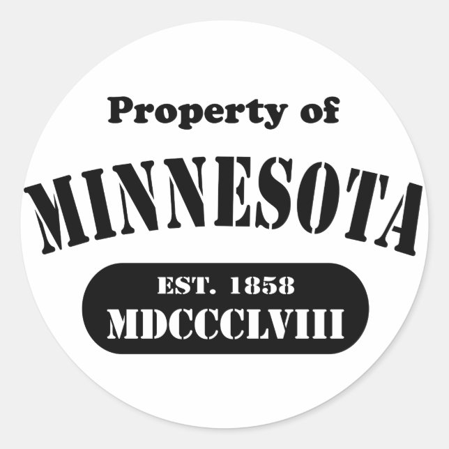 Pegatina Redonda Propiedad de Minnesota - texto negro (Anverso)