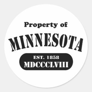 Pegatina Redonda Propiedad de Minnesota -texto negro