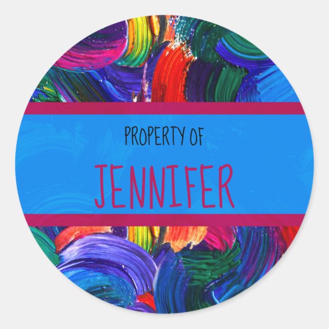 Pegatina Redonda Propiedad de su nombre falso pintado (Anverso)