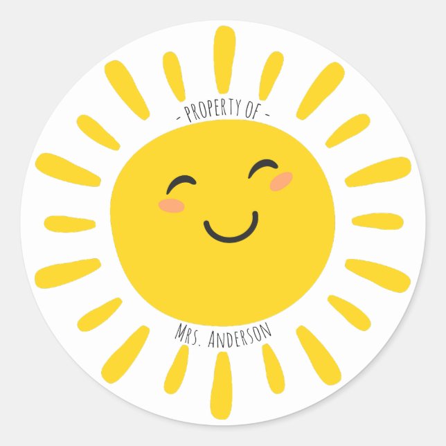 Pegatina Redonda Propiedad del nombre del profesor Sunshine (Anverso)