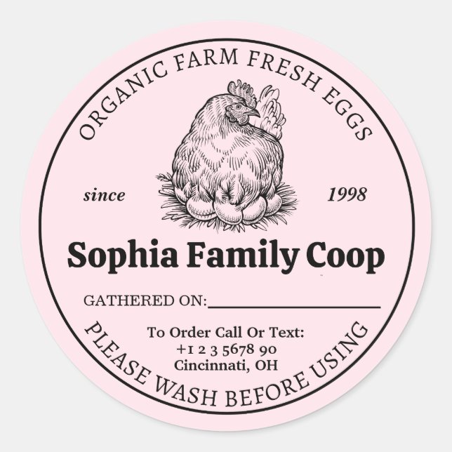 Pegatina Redonda Propietario de la Coop de Pollo Personalizado Fech (Anverso)