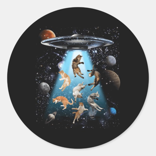 Pegatina Redonda Propietario del gato Gato Gato Gato Gato Ufo Gato  (Anverso)