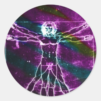Pegatina Redonda Proporción Da Vinci luz negra coloreada humana