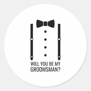 Pegatina Redonda Propuesta de Groomsman personalizada de Black Bow