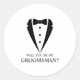 Pegatina Redonda Propuesta de Groomsman personalizada de Black Tuxe