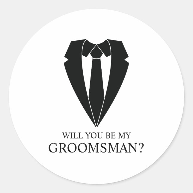 Pegatina Redonda Propuesta de Groomsman personalizada para Boda neg (Anverso)