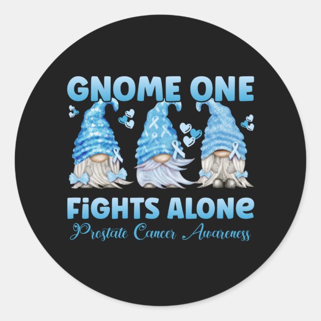 Pegatina Redonda Prostate Cancer Awareness Light Blue Gnome (Anverso)