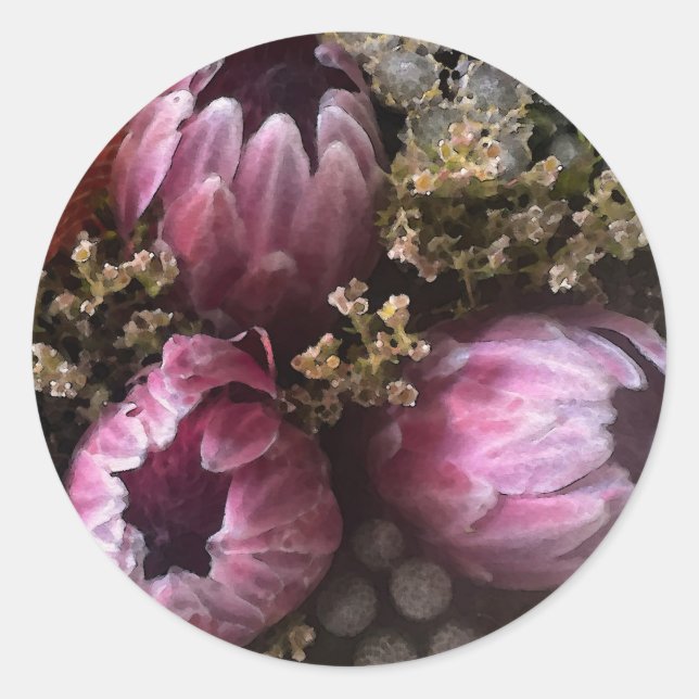 Pegatina Redonda Protea Bouquet (Anverso)