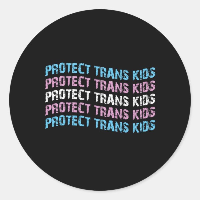 Pegatina Redonda Protect Trans Kids - Trans Flag Wave (Anverso)