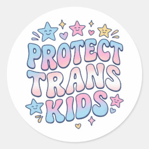 Pegatina Redonda Protege a los Niños Trans Kawaii Estrellas Retro O