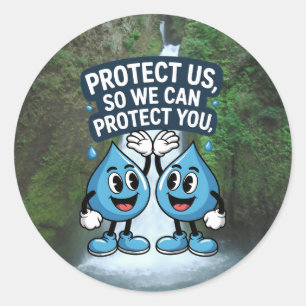 Pegatina Redonda Protege Nuestra Conservación del Agua Adorable
