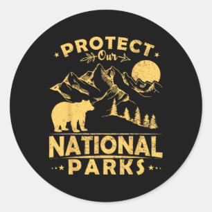 Pegatina Redonda Protege nuestros parques nacionales Camping Sender