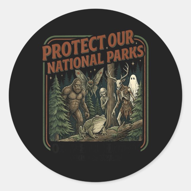 Pegatina Redonda Protege Parques Nacionales Mothman Críptido Weirdc (Anverso)