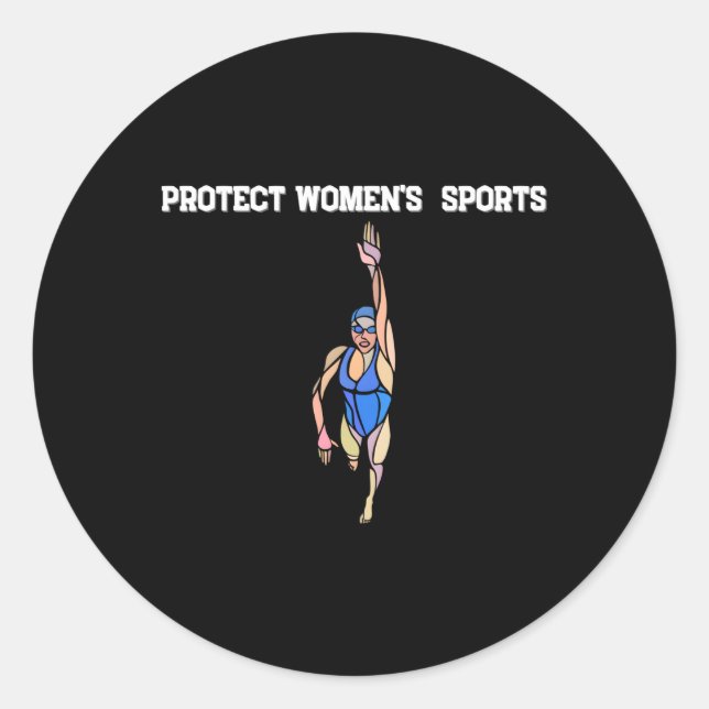 Pegatina Redonda Proteger A La Feminista Deportiva De Natación (Anverso)