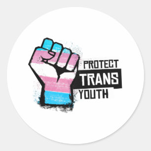 Pegatina Redonda Proteger a la Juventud Trans - Puño Orgulloso
