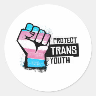 Pegatina Redonda Proteger a la Juventud Trans - Puño Orgulloso