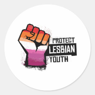 Pegatina Redonda Proteger a los jóvenes lesbianas