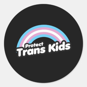 Pegatina Redonda Proteger a los niños trans - Arcoíris